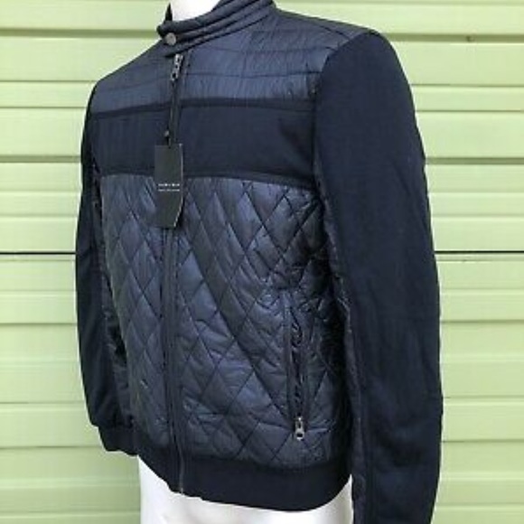 NEW ZARA Navy Blue quilted lightweight jacket contrast zip up large - Picture 5 of 9